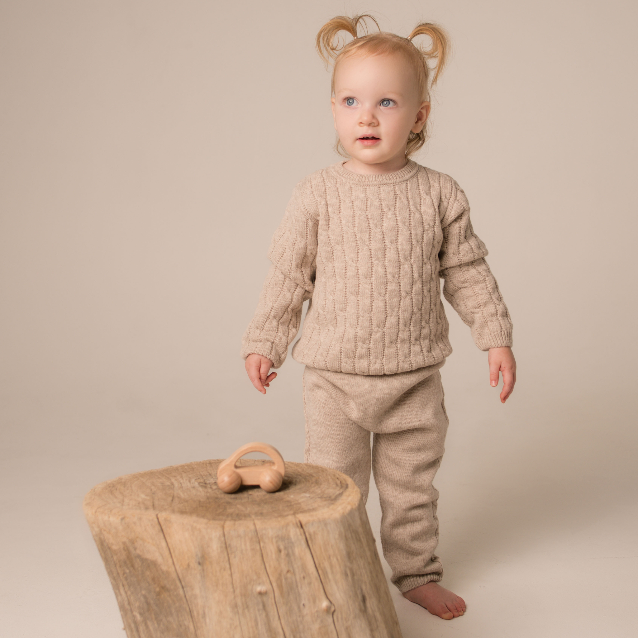 Virgin Merino Wool Knit Trousers - Oatmeal - Bambino Azizo