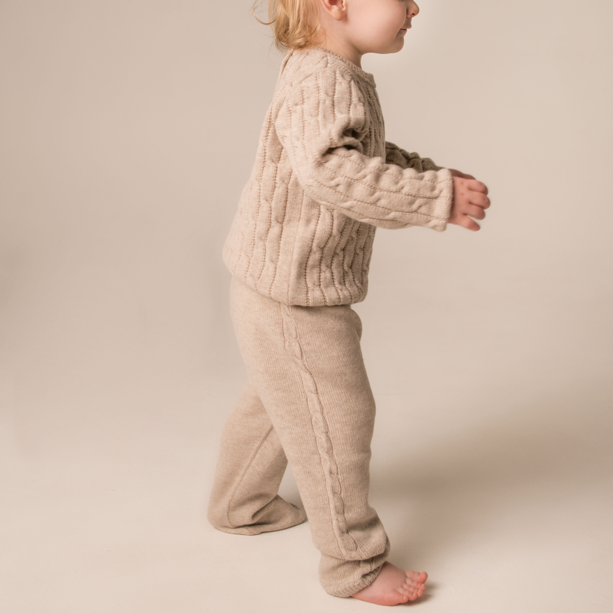 Virgin Merino Wool Knit Trousers - Oatmeal - Bambino Azizo