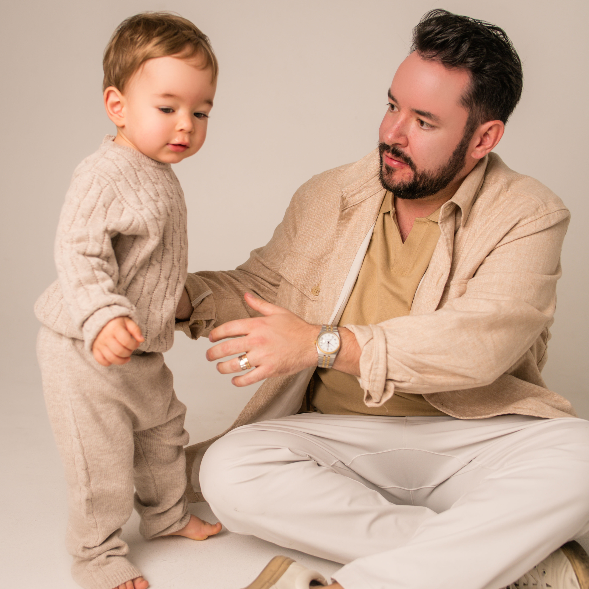 Virgin Merino Wool Knit Trousers - Oatmeal - Bambino Azizo