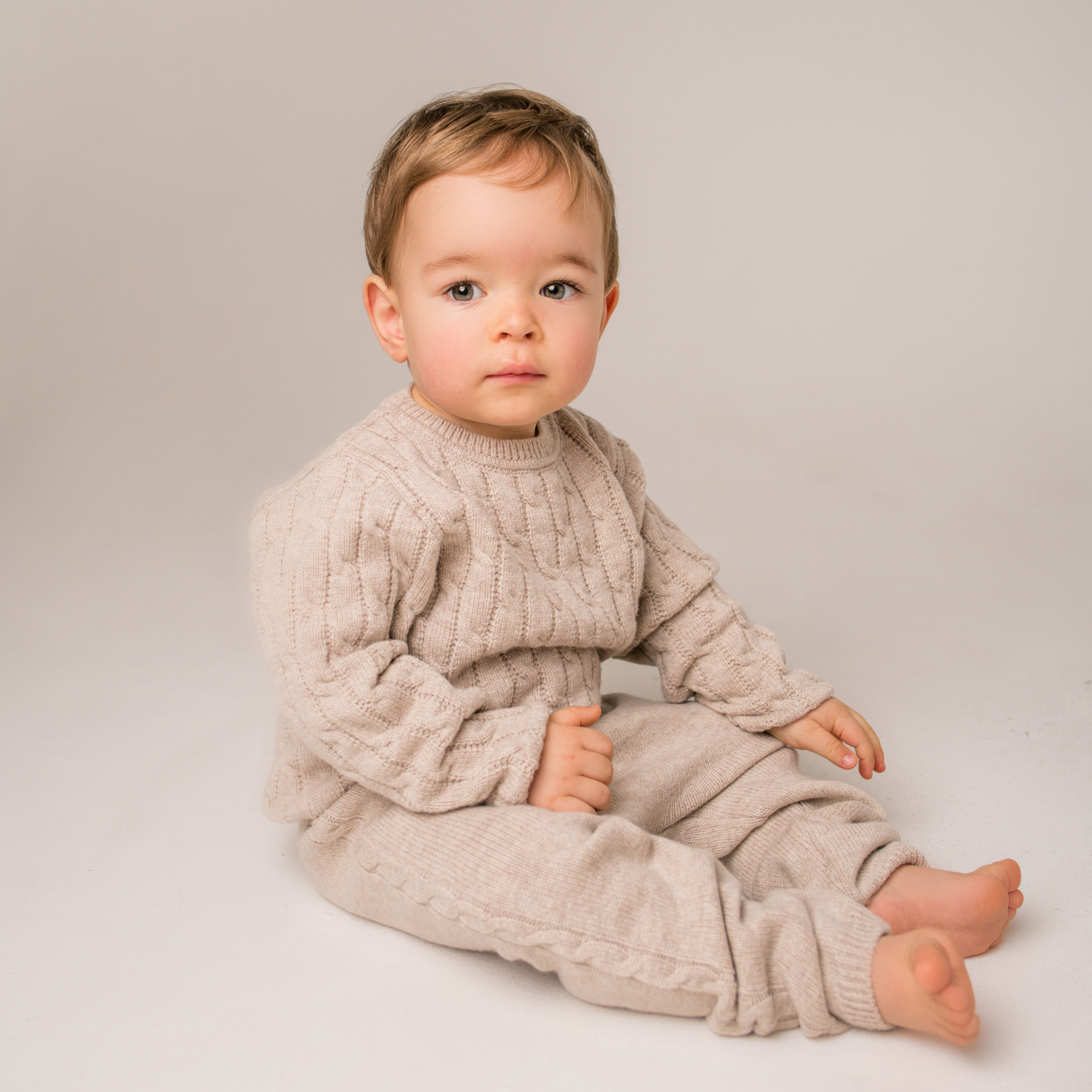 Virgin Merino Wool Knit Trousers - Oatmeal - Bambino Azizo