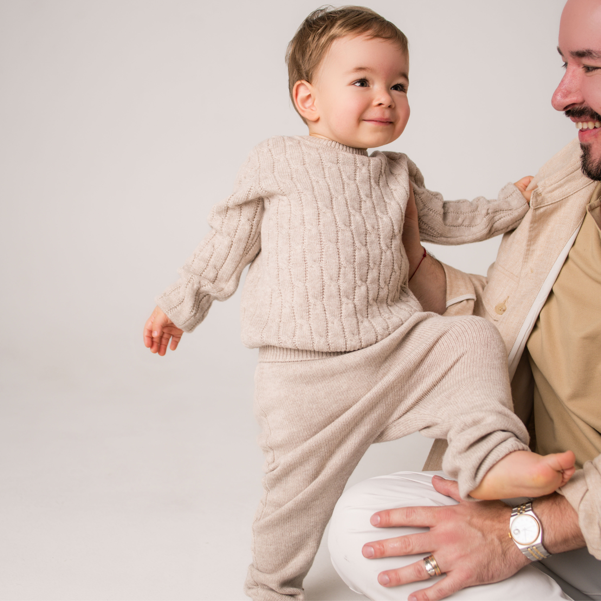 Virgin Merino Wool Knit Trousers - Oatmeal - Bambino Azizo