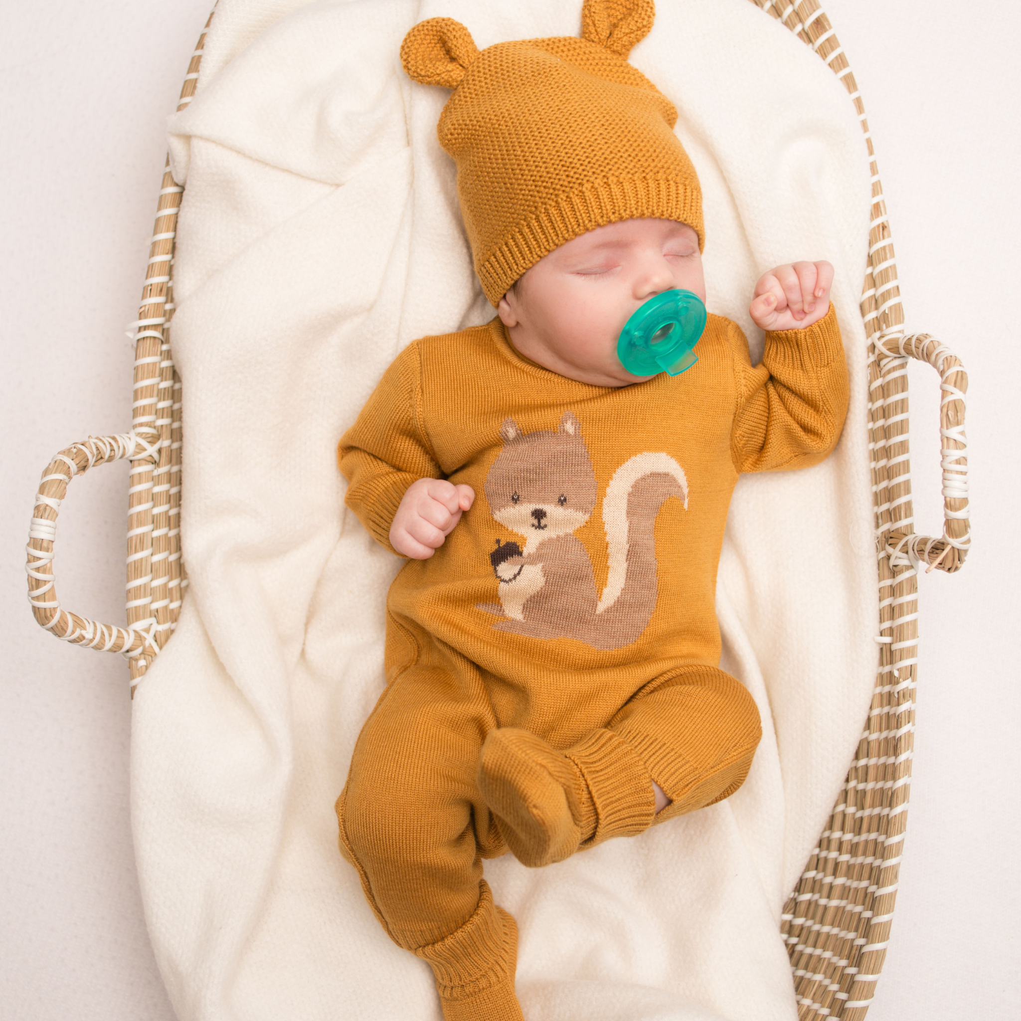 Virgin Merino Wool Squirrel Onesie - Honey - Bambino Azizo