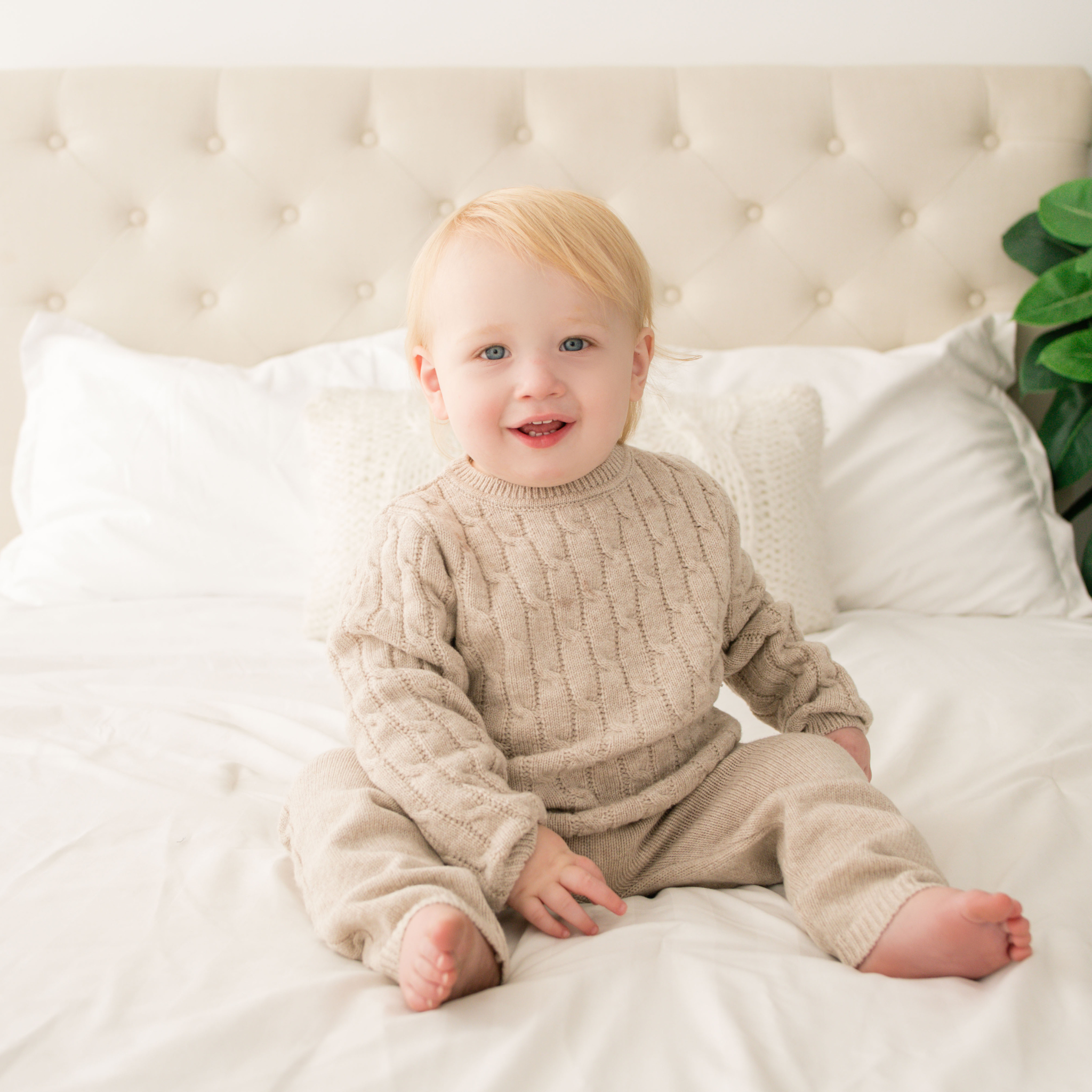 Virgin Merino Wool Cable Knit Sweater - Oatmeal - Bambino Azizo