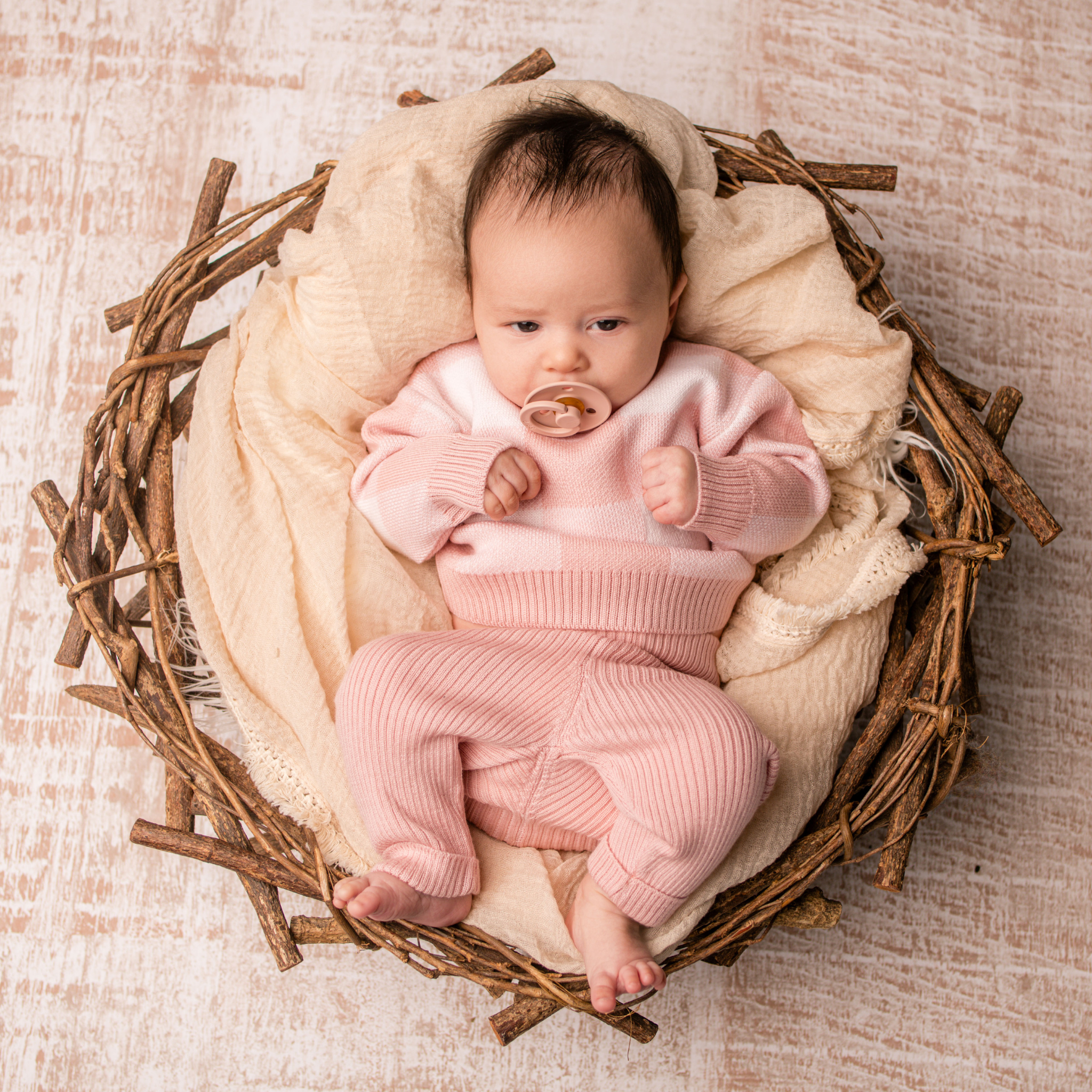 Virgin Merino Wool Checkered Sweater - Dusty Rose - Bambino Azizo
