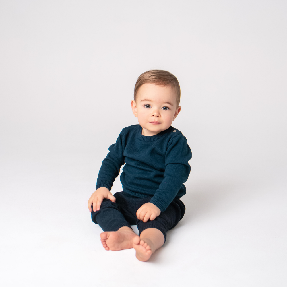 Organic Cotton Crew Neck Sweater - Midnight Blue - Bambino Azizo