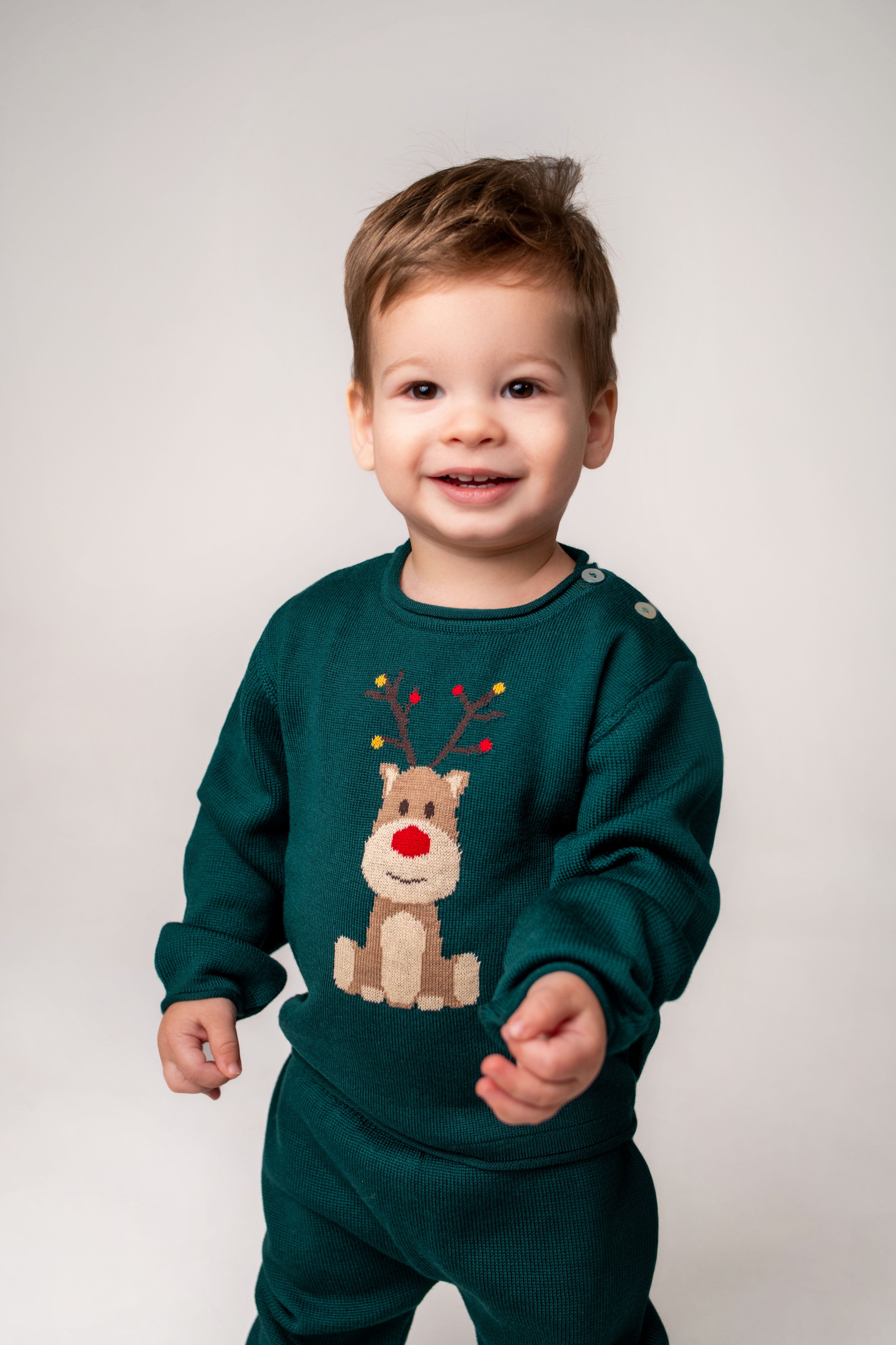 Virgin Merino Wool Reindeer Sweater - Evergreen