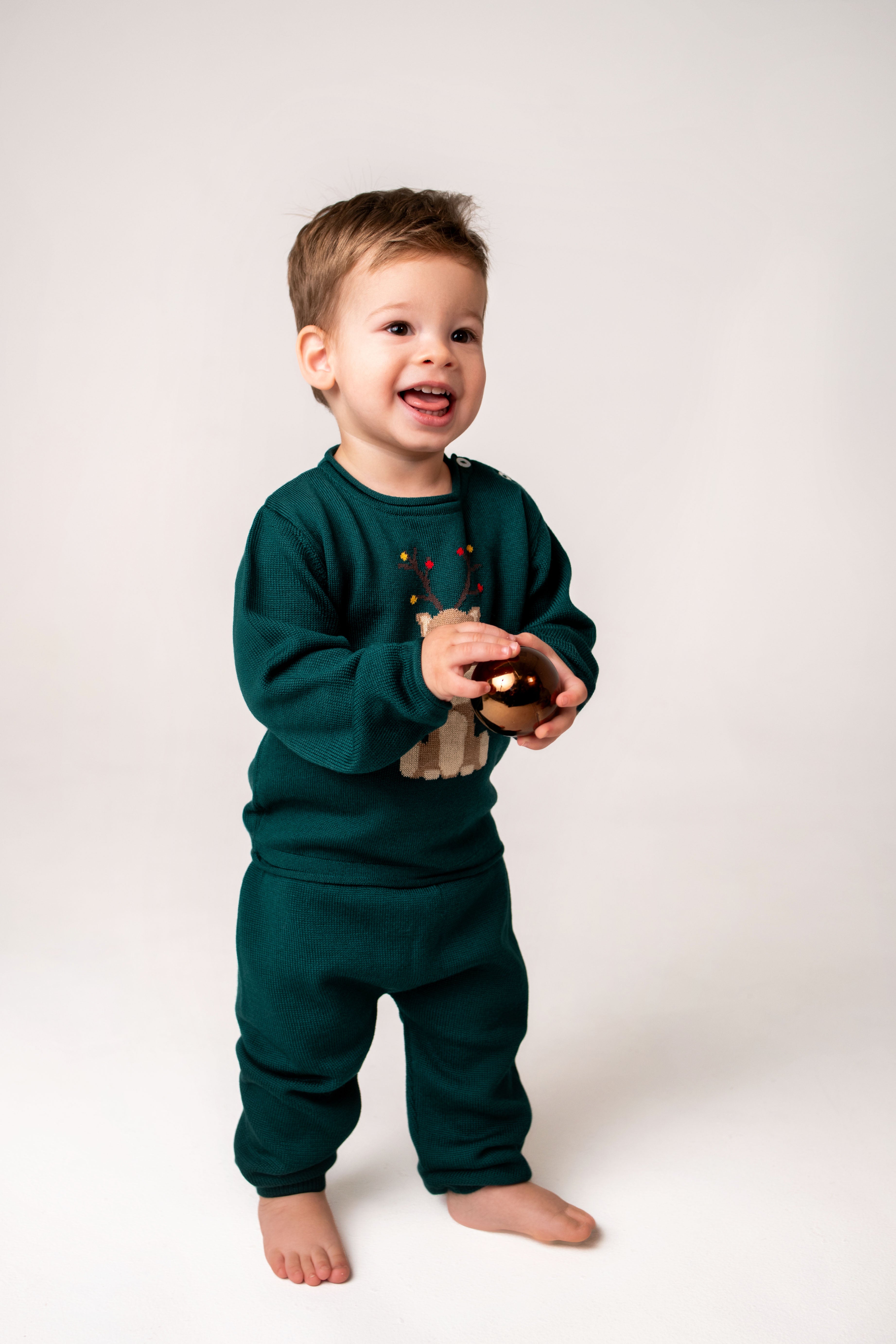 Virgin Merino Wool Reindeer Sweater - Evergreen