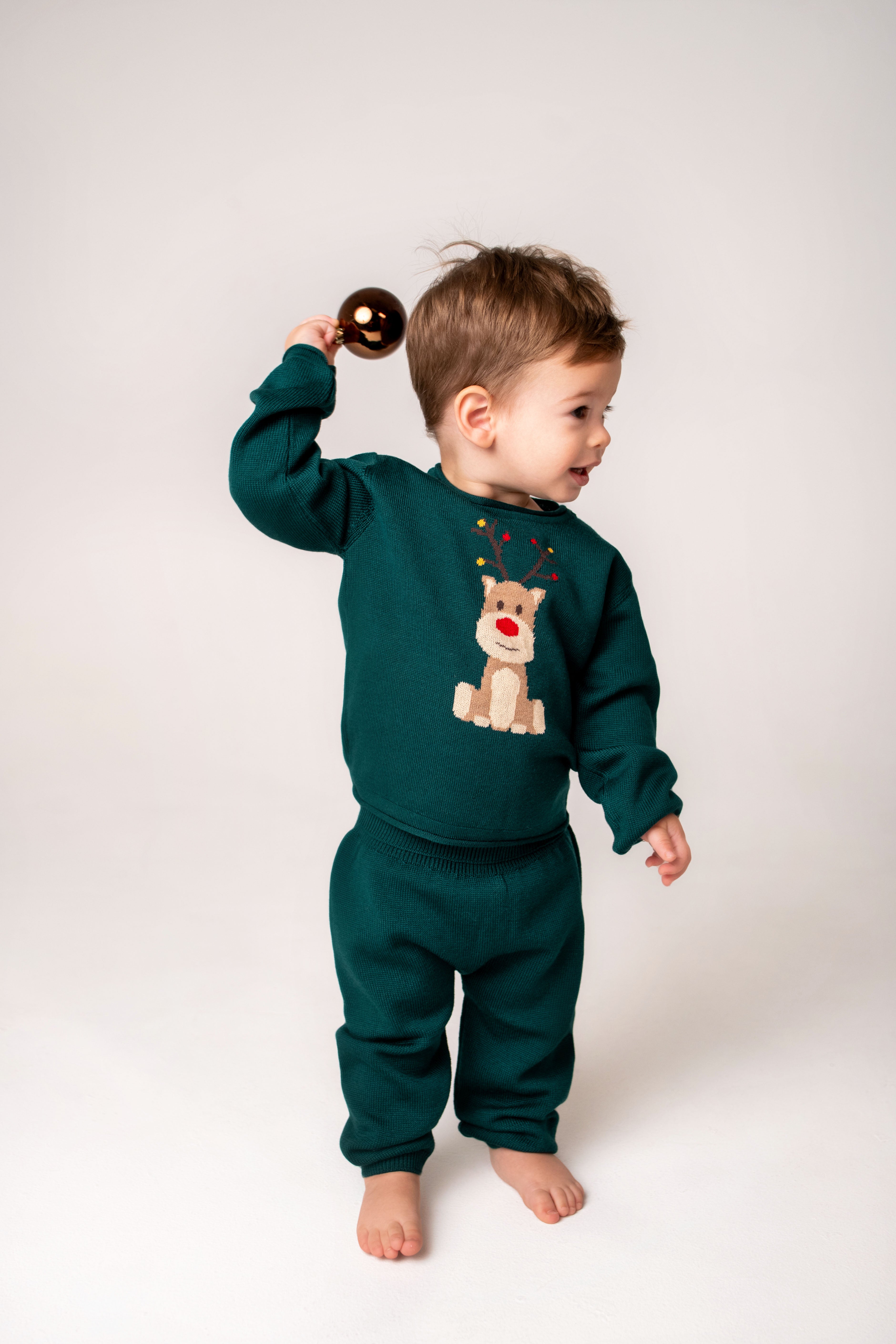 Virgin Merino Wool Reindeer Sweater - Evergreen