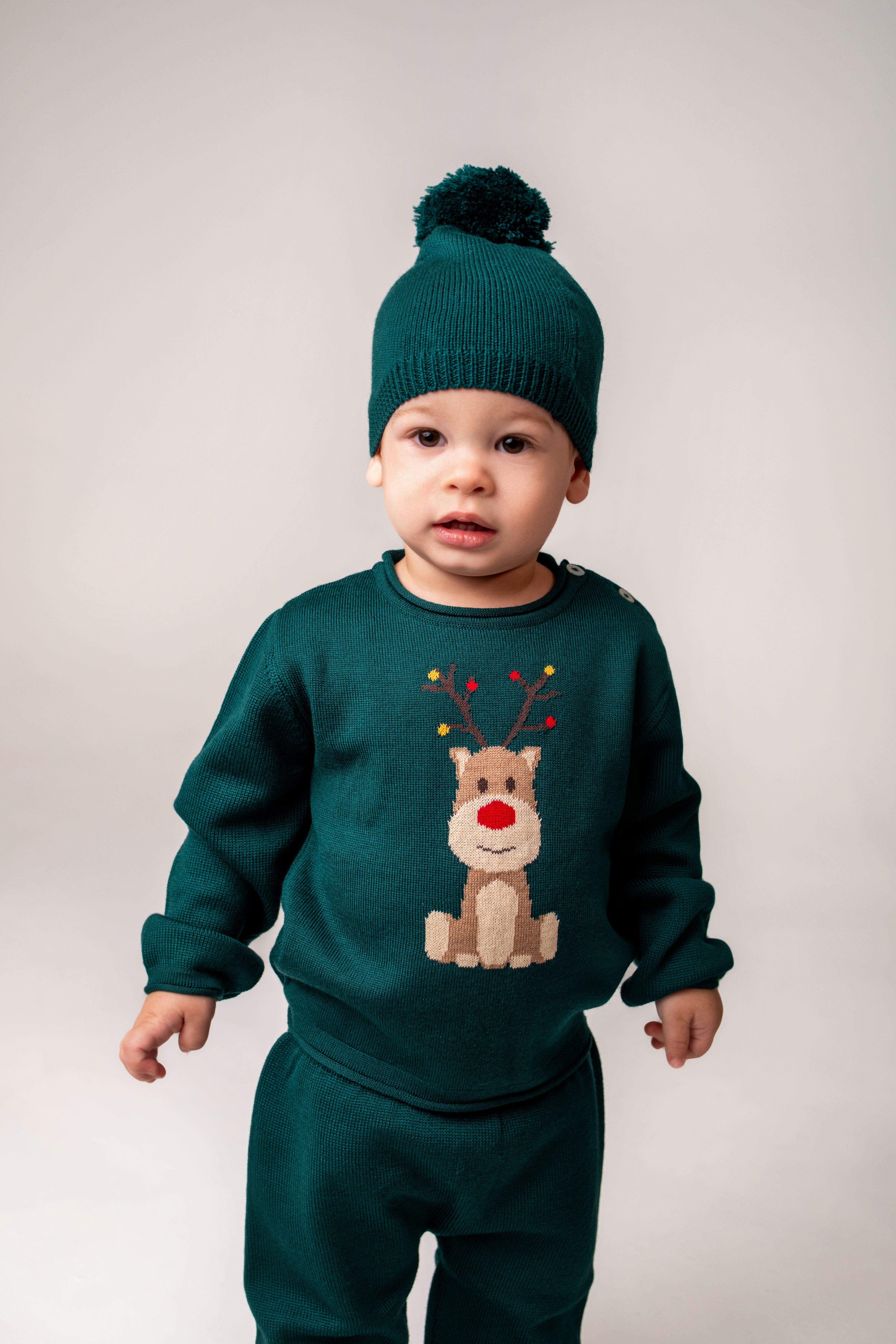 Virgin Merino Wool Pom Pom Hat - Evergreen - Bambino Azizo