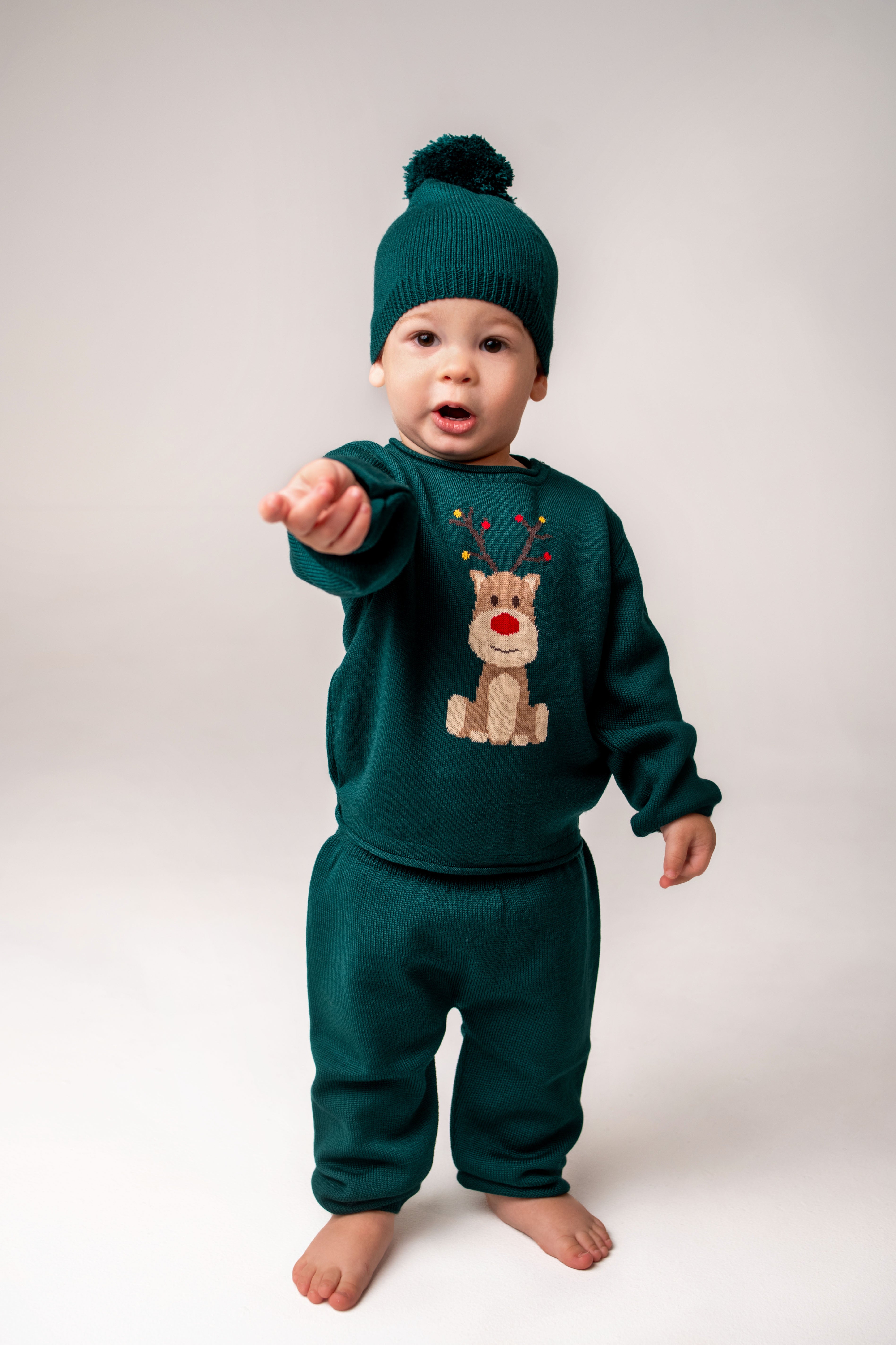 Virgin Merino Wool Pom Pom Hat - Evergreen - Bambino Azizo