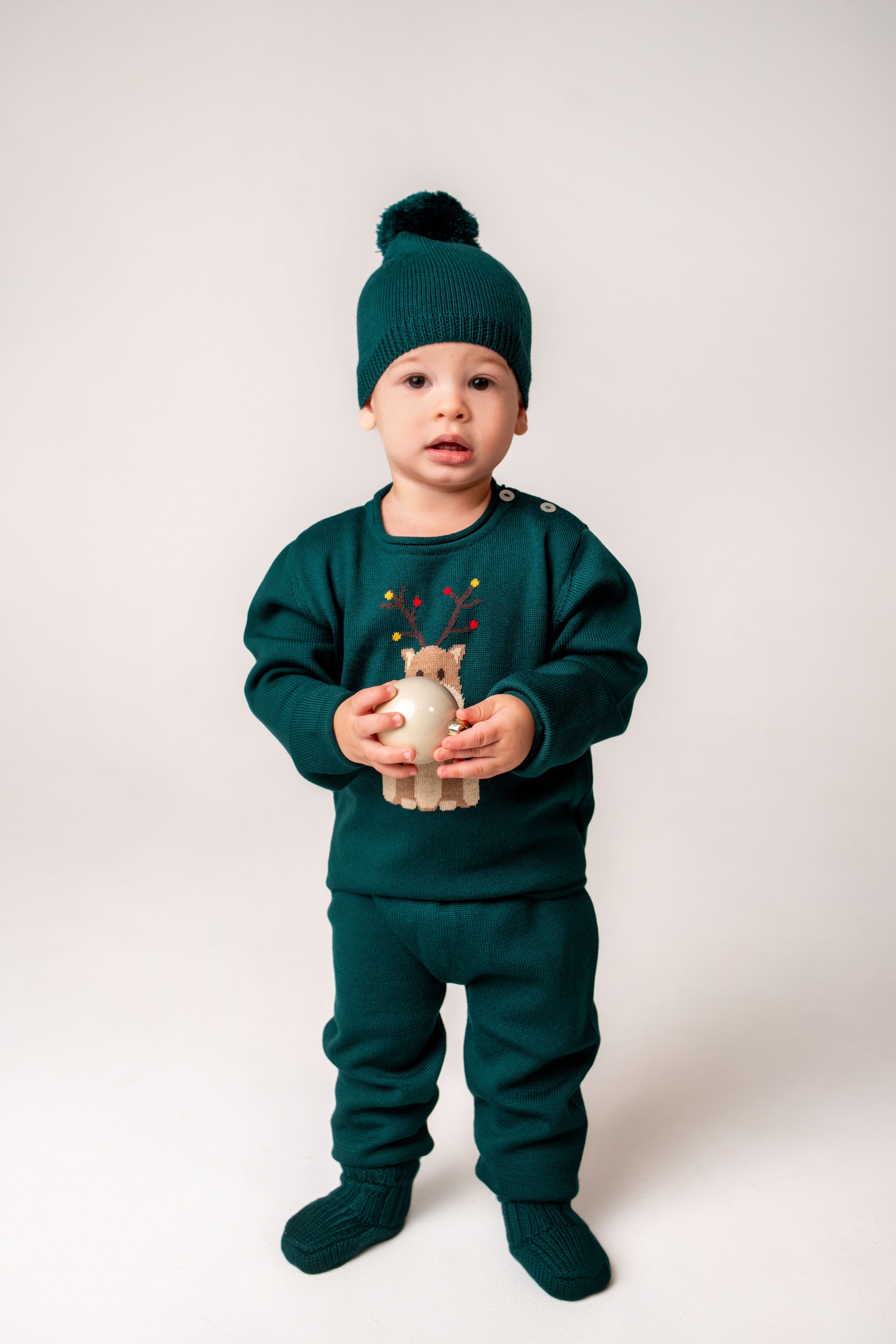Virgin Merino Wool Pom Pom Hat - Evergreen - Bambino Azizo