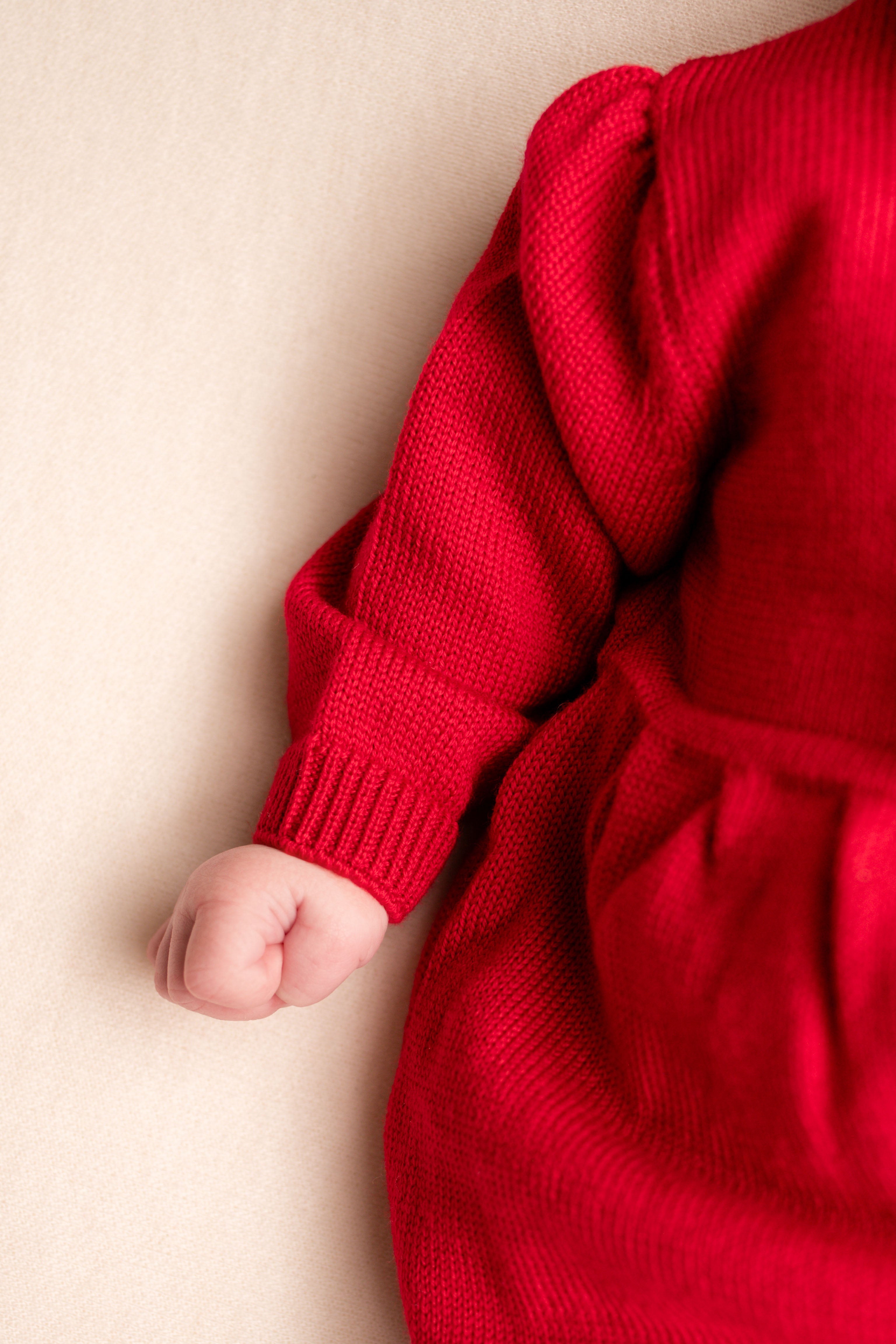 Virgin Merino Wool Bow Dress - Scarlet Red