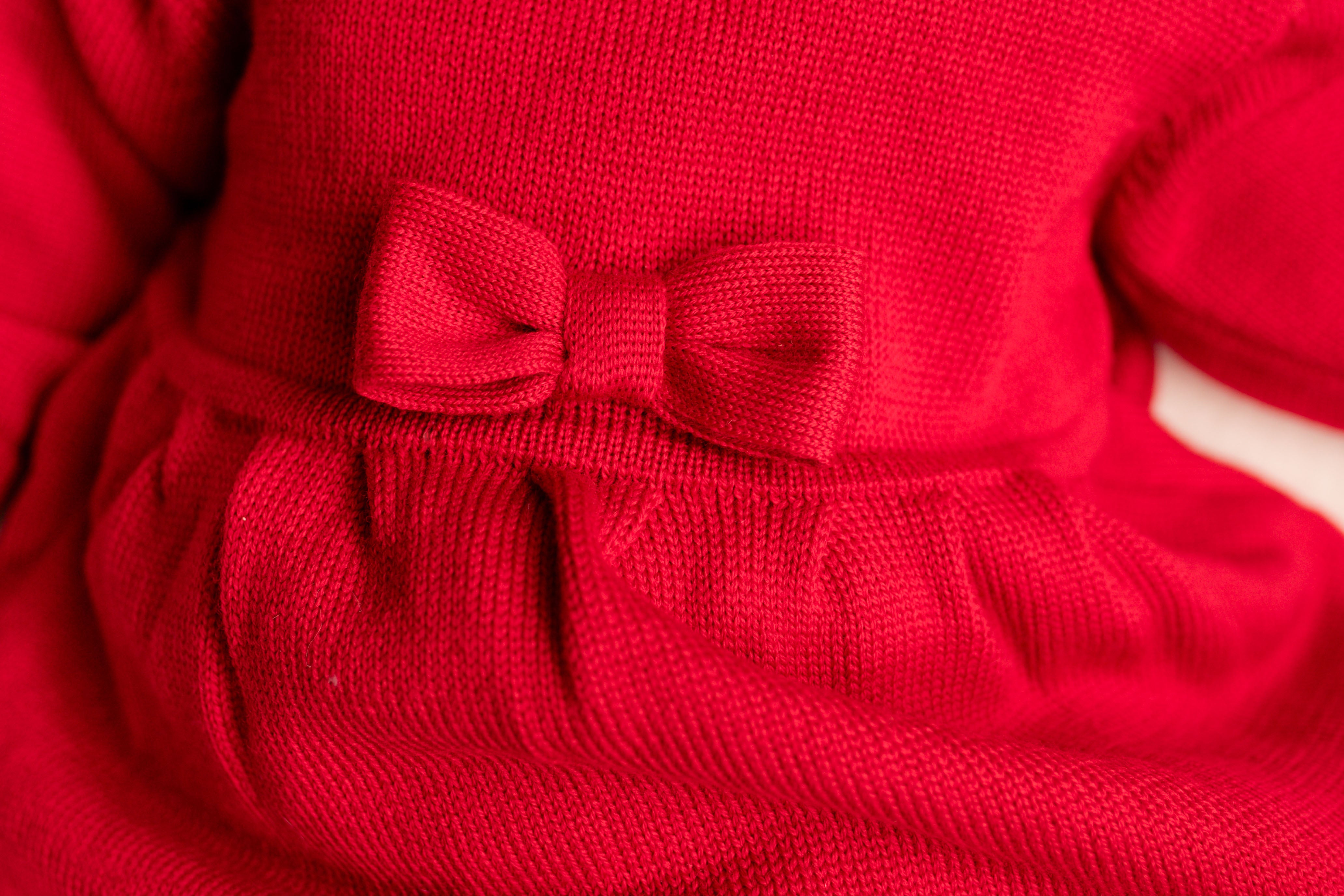 Virgin Merino Wool Bow Dress - Scarlet Red