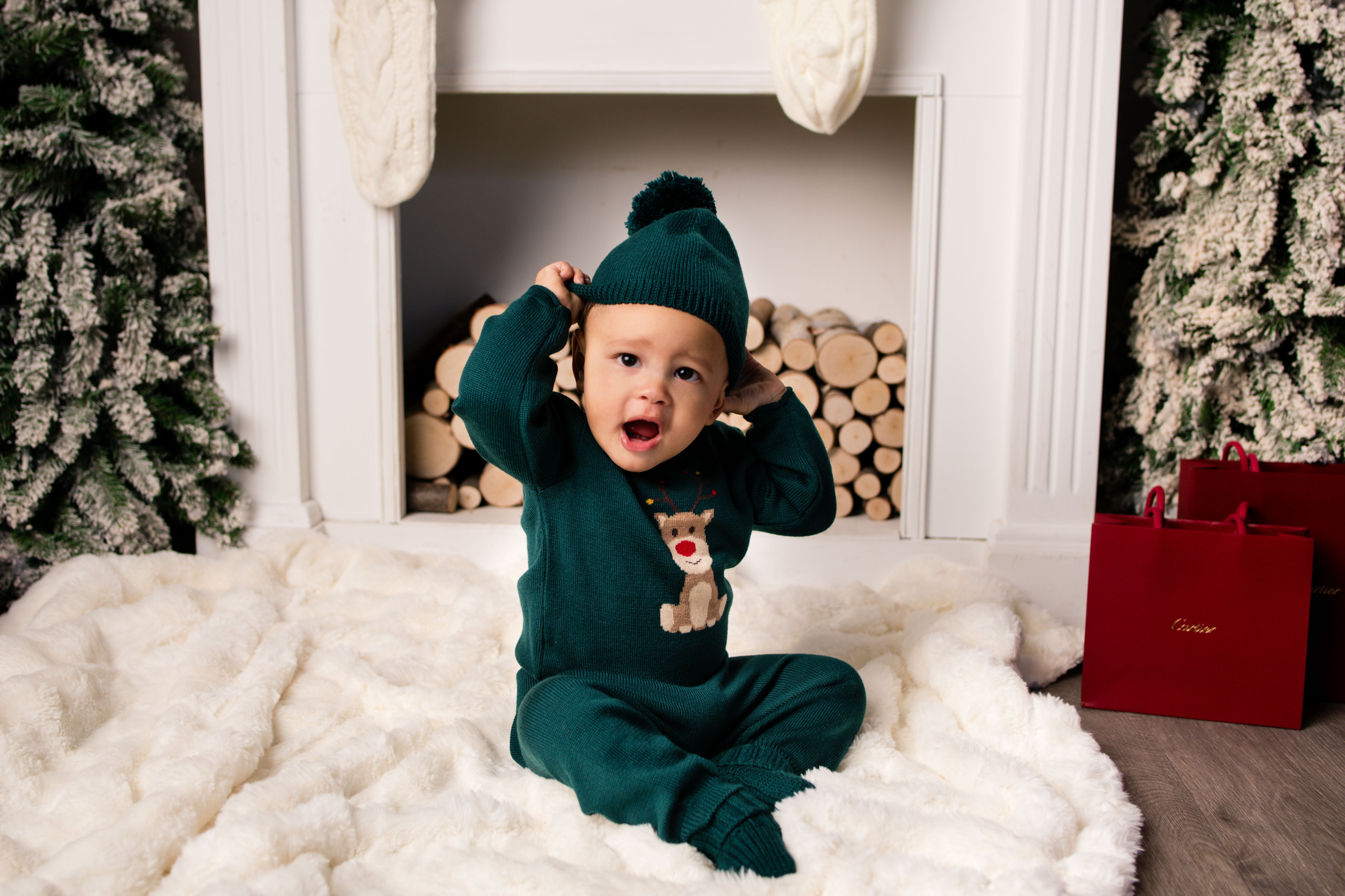 Virgin Merino Wool Pom Pom Hat - Evergreen - Bambino Azizo