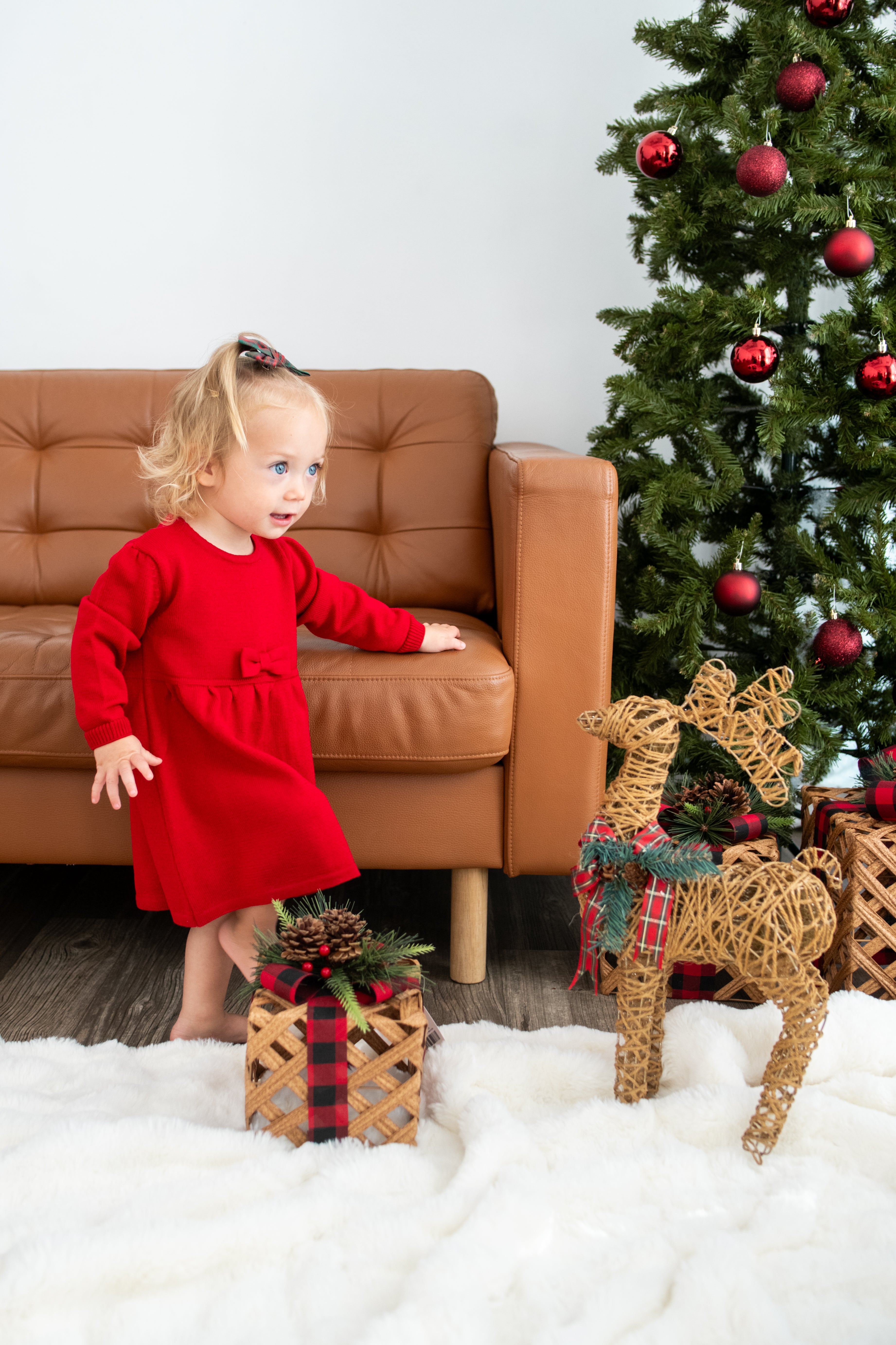 Virgin Merino Wool Bow Dress - Scarlet Red