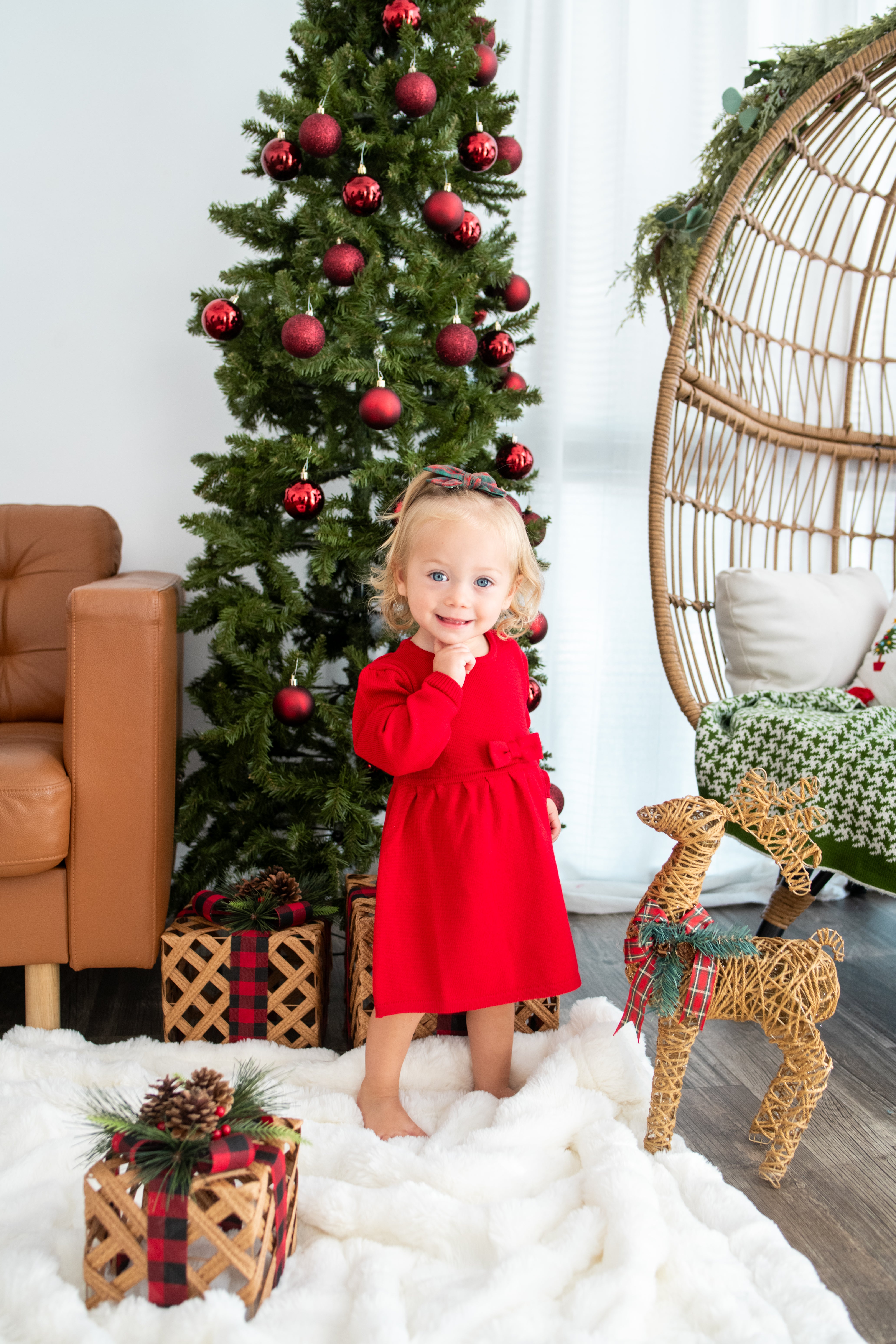 Virgin Merino Wool Bow Dress - Scarlet Red