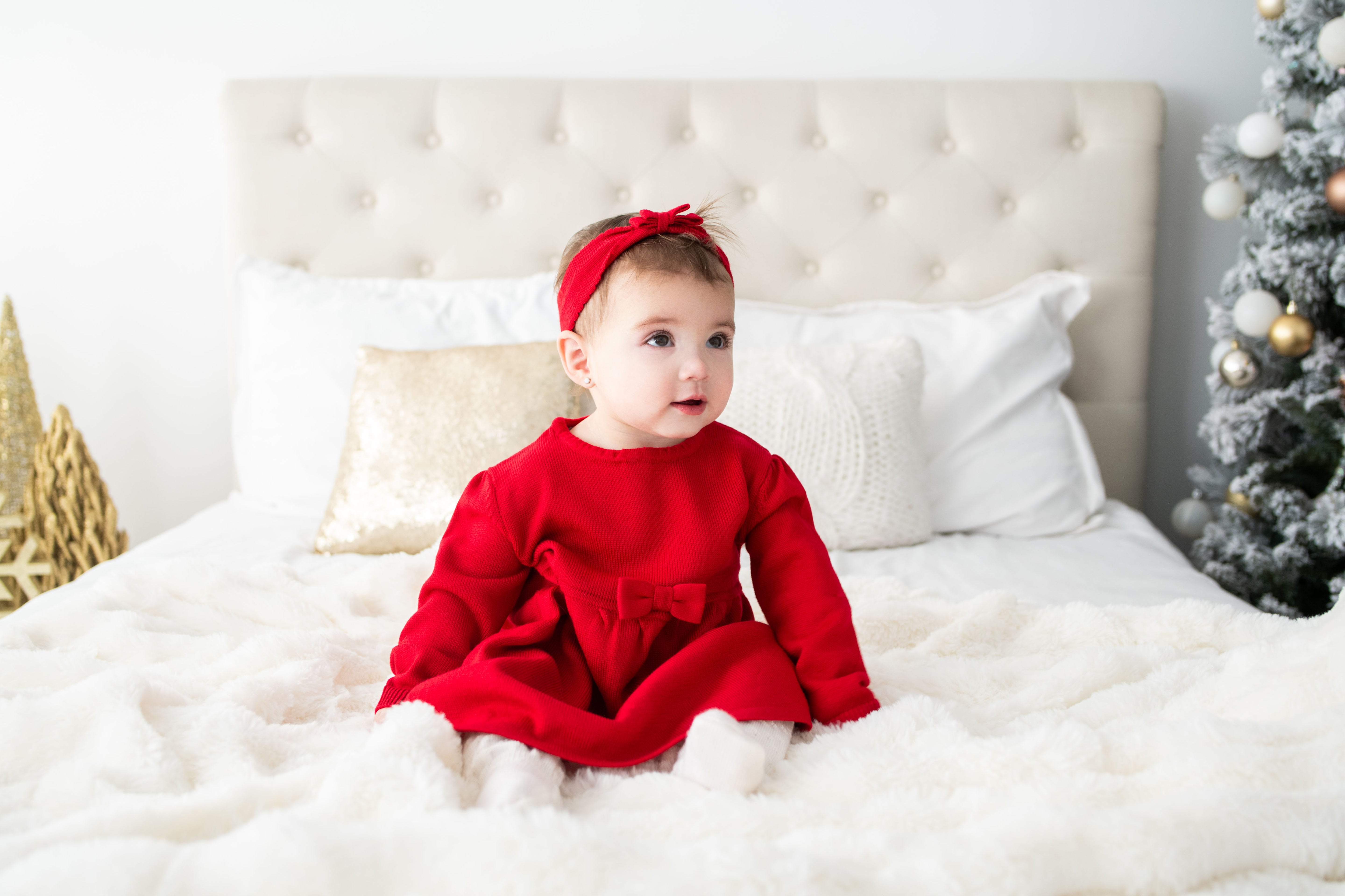 Virgin Merino Wool Bow Dress - Scarlet Red
