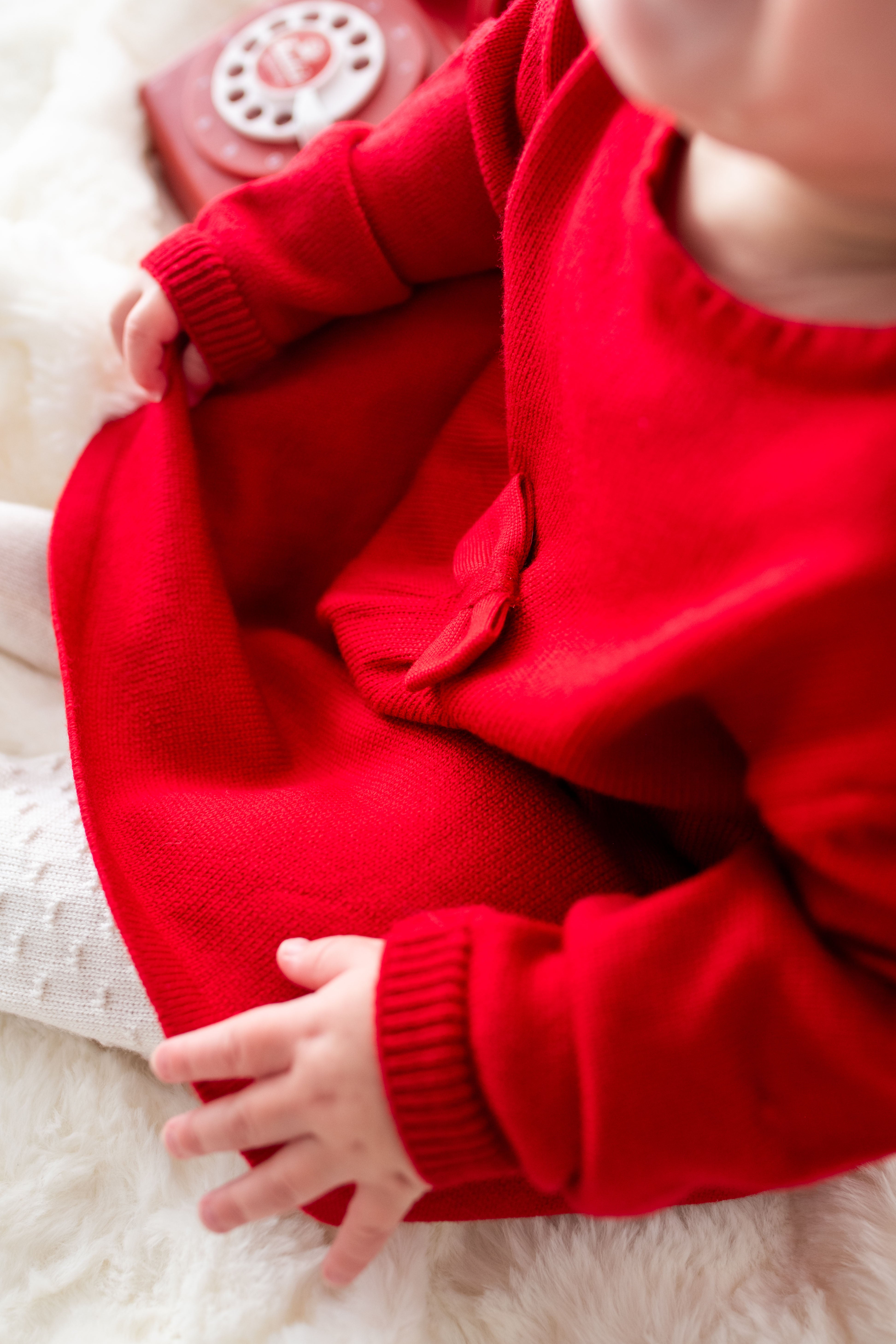 Virgin Merino Wool Bow Dress - Scarlet Red