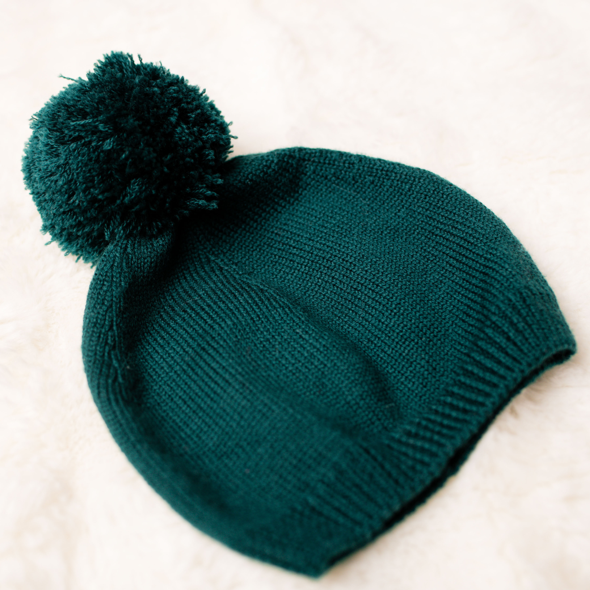 Virgin Merino Wool Pom Pom Hat - Evergreen - Bambino Azizo