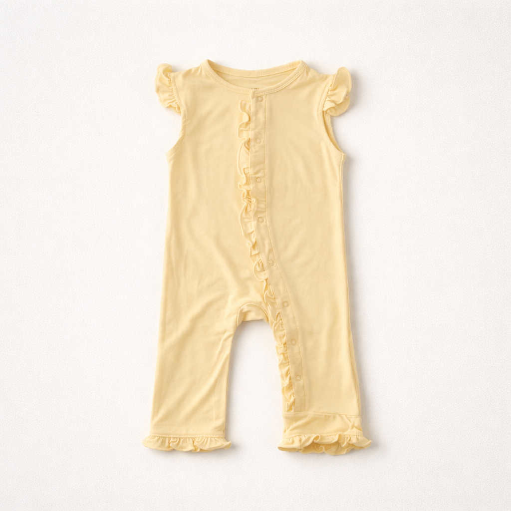 Baby Bamboo Ruffler Romper - Butter Yellow - Bambino Azizo