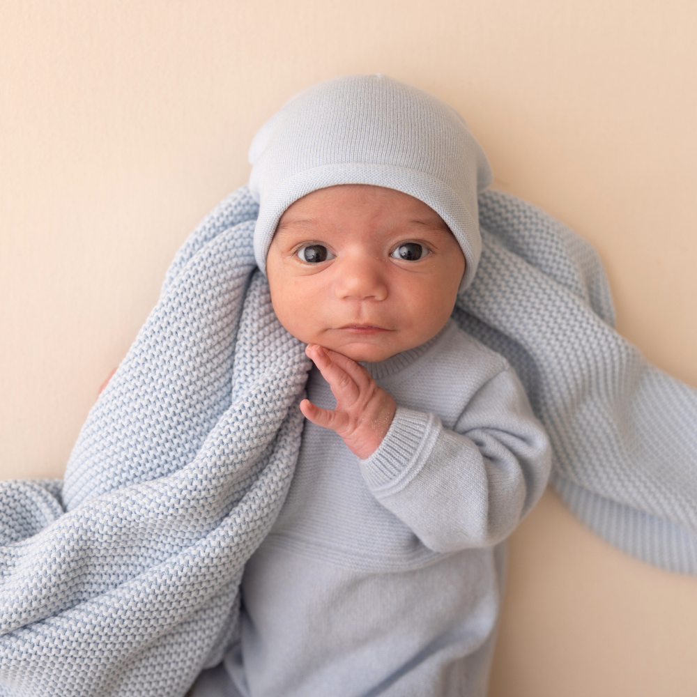 Organic Cotton Blanket - Lullaby Blue - Bambino Azizo