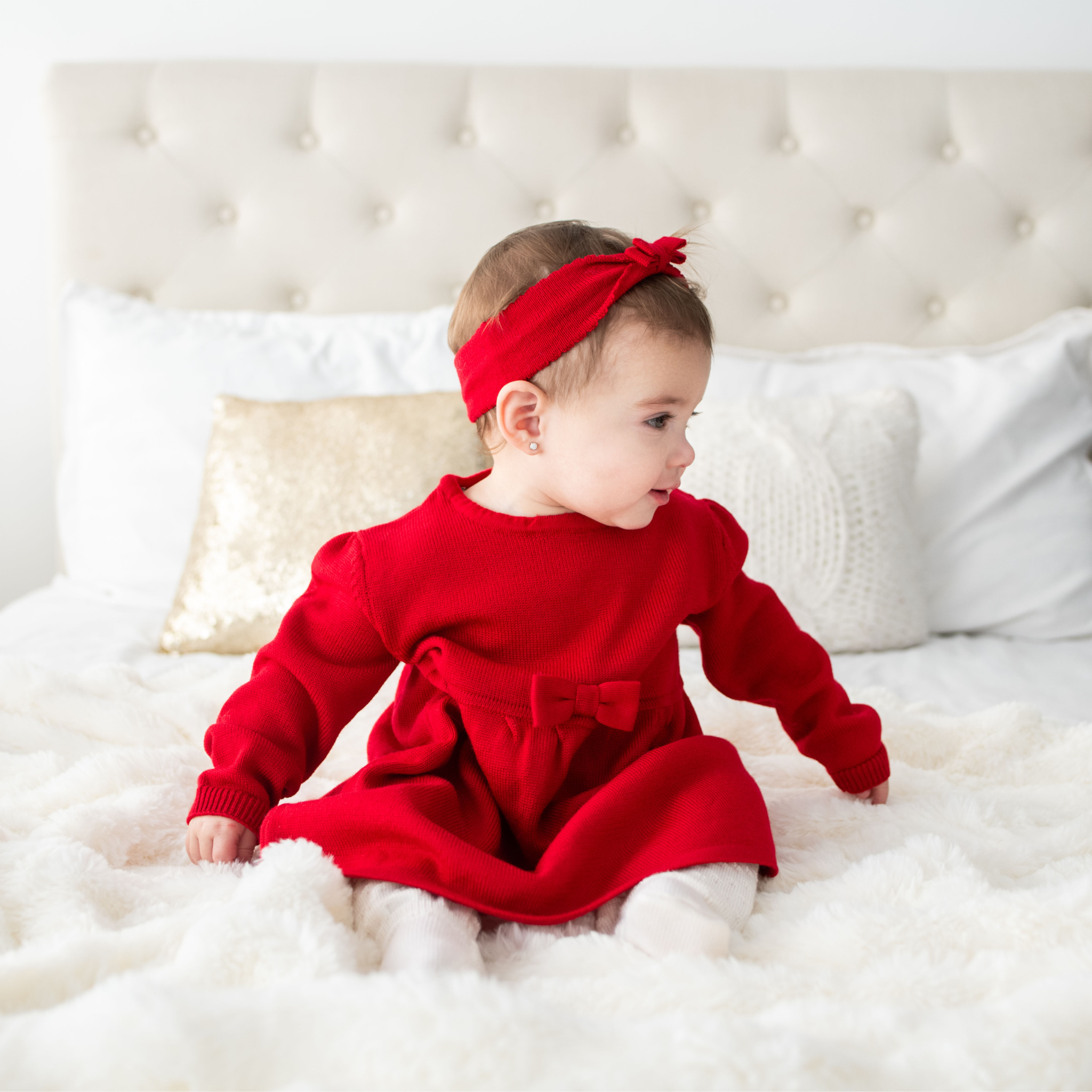 Virgin Merino Wool Bow Headband - Scarlet Red