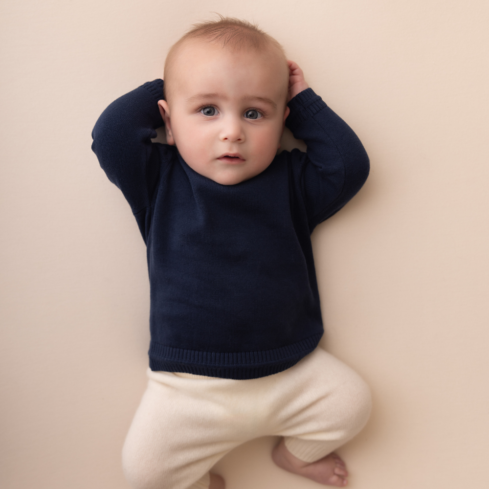 Organic Cotton Crew Neck Sweater Midnight Blue